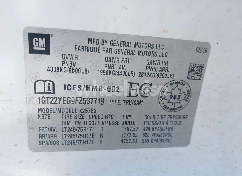 Photo 9 of 2015 Gmc Sierra 2500HD SLE (VIN 1GT22YEG9FZ537719)