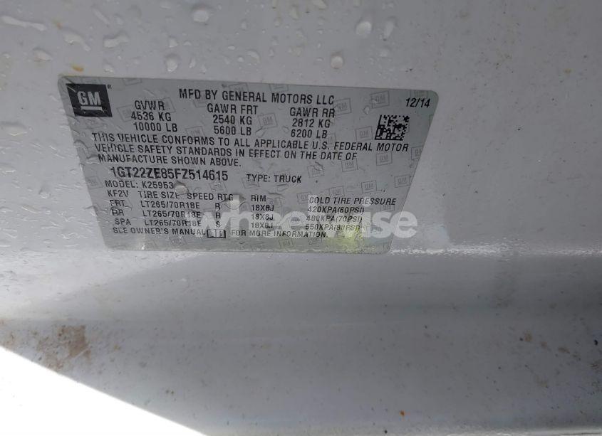 Photo 9 of 2015 Gmc Sierra 2500HD SLT (VIN 1GT22ZE85FZ514615)