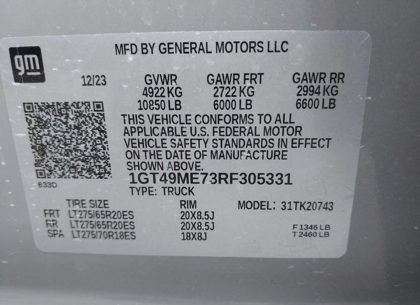 Photo 9 of 2024 Gmc Sierra 2500HD 4WD STANDARD BED SLE (VIN 1GT49ME73RF305331)