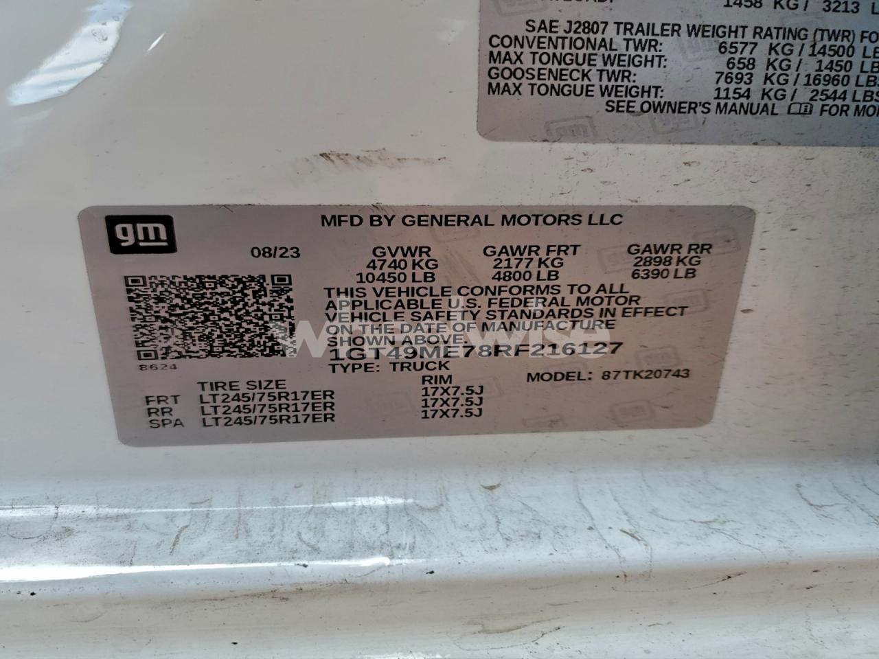 Photo 12 of 2024 GMC SIERRA K2500 SLE (VIN 1GT49ME78RF216127)