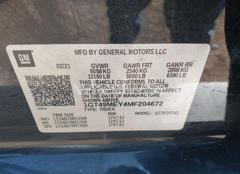 Photo 9 of 2021 Gmc Sierra 2500HD 4WD STANDARD BED SLE (VIN 1GT49MEY4MF204672)