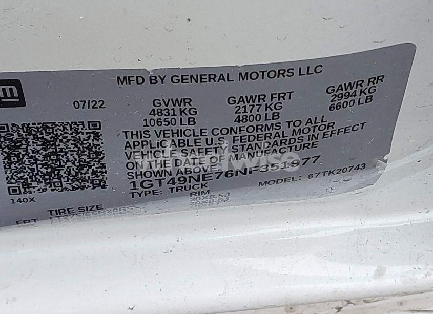 Photo 9 of 2022 Gmc Sierra 2500HD 4WD STANDARD BED SLT (VIN 1GT49NE76NF351977)