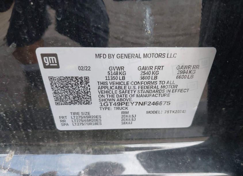 Photo 8 of 2022 Gmc Sierra 2500HD 4WD STANDARD BED AT4 (VIN 1GT49PEY7NF246675)