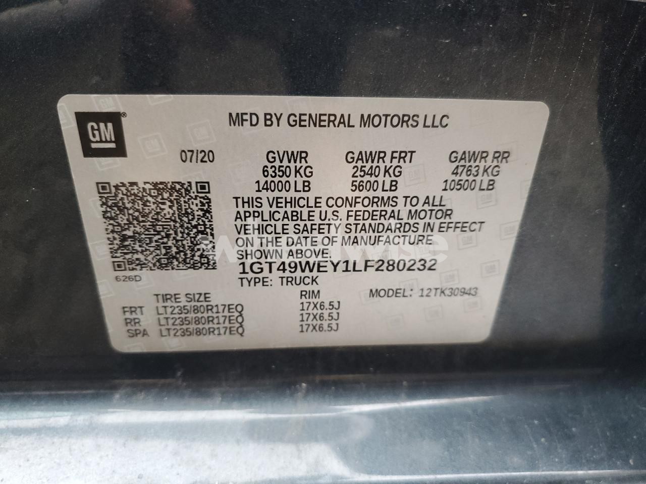 Photo 12 of 2020 GMC SIERRA TRUCK CAB AND CHASSIS (VIN 1GT49WEY1LF280232)