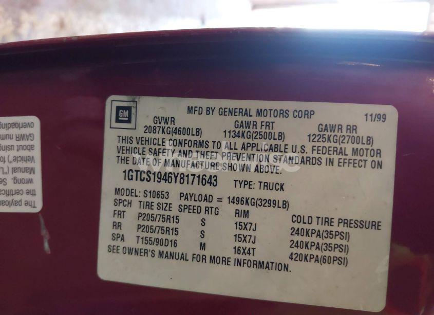 Photo 9 of 2000 Gmc Sonoma SLS (VIN 1GTCS1946Y8171643)