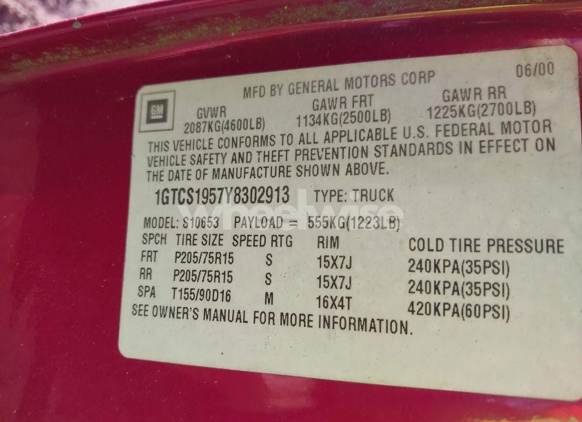 Photo 9 of 2000 Gmc Sonoma SLS (VIN 1GTCS1957Y8302913)