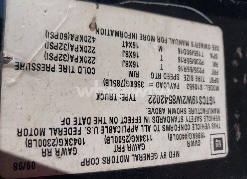 Photo 9 of 1998 Gmc Sonoma SLS SPORTSIDE (VIN 1GTCS19W2W8542022)