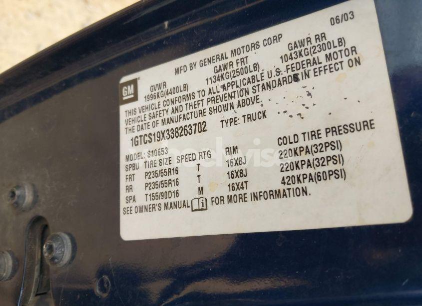 Photo 9 of 2003 Gmc Sonoma SLS (VIN 1GTCS19X338263702)