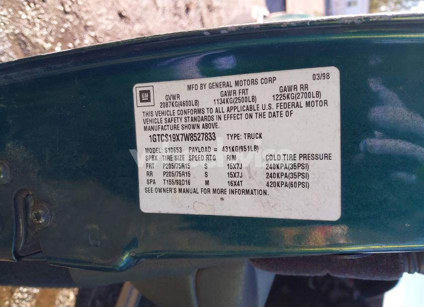 Photo 9 of 1998 Gmc Sonoma SLS (VIN 1GTCS19X7W8527833)