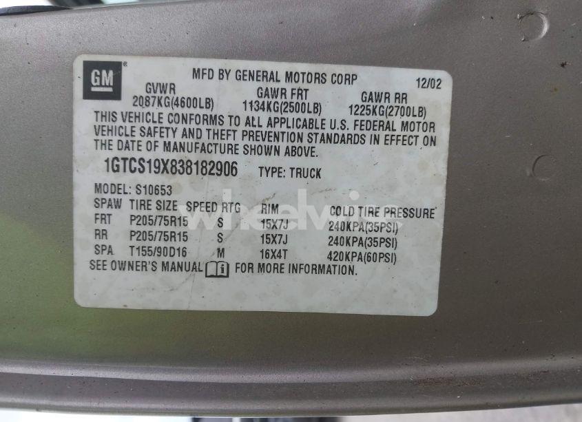 Photo 9 of 2003 Gmc Sonoma SLS (VIN 1GTCS19X838182906)