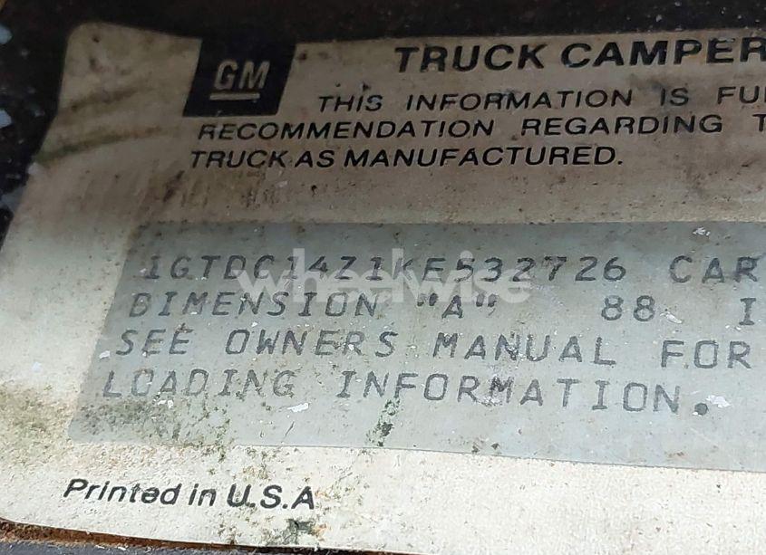 Photo 9 of 1989 Gmc Sierra C1500 (VIN 1GTDC14Z1KE532726)