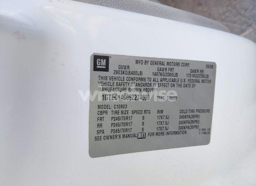 Photo 9 of 2008 Gmc Sierra 1500 WORK TRUCK (VIN 1GTEC14C08Z274698)