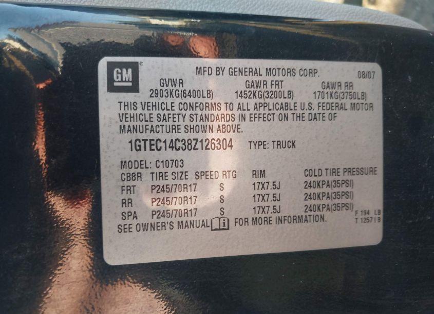 Photo 9 of 2008 Gmc Sierra 1500 SLE1 (VIN 1GTEC14C38Z126304)