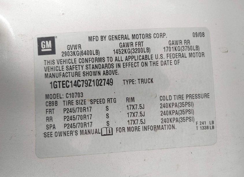 Photo 9 of 2009 Gmc Sierra 1500 WORK TRUCK (VIN 1GTEC14C79Z102749)