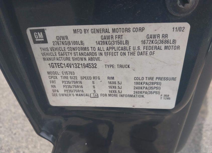 Photo 9 of 2003 Gmc Sierra 1500 SLE (VIN 1GTEC14V13Z194532)