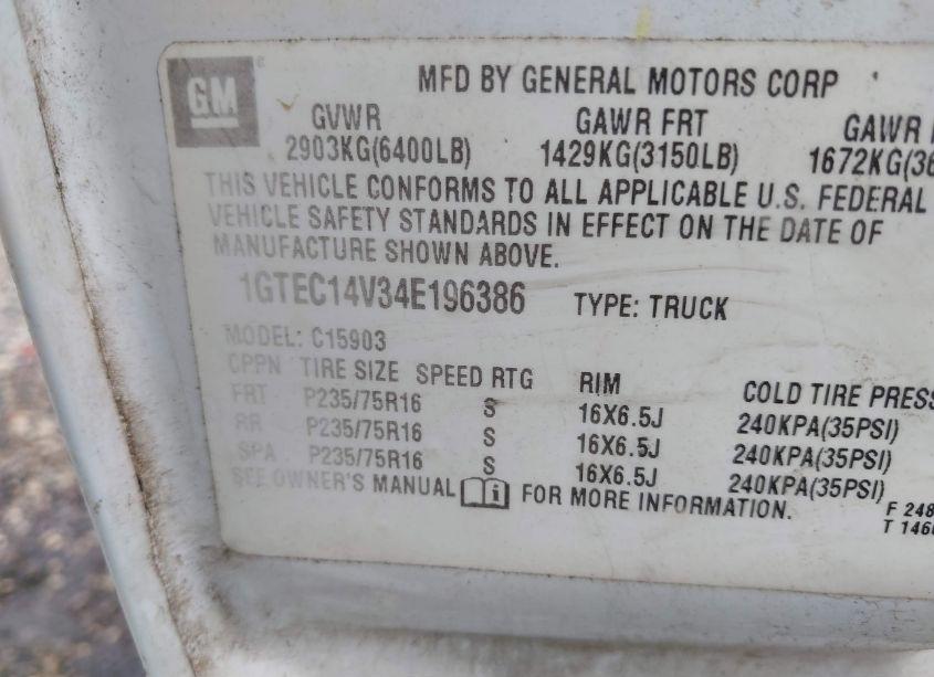 Photo 9 of 2004 Gmc Sierra 1500 WORK TRUCK (VIN 1GTEC14V34E196386)