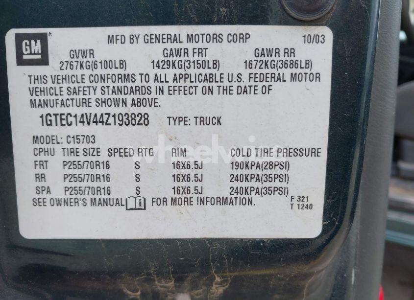 Photo 9 of 2004 Gmc Sierra 1500 SLE (VIN 1GTEC14V44Z193828)