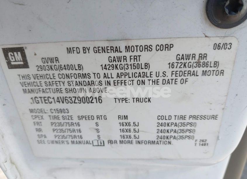 Photo 9 of 2003 Gmc Sierra 1500 WORK TRUCK (VIN 1GTEC14V63Z900216)