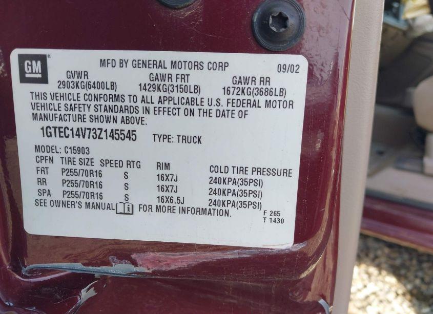 Photo 9 of 2003 Gmc Sierra 1500 SLE (VIN 1GTEC14V73Z145545)