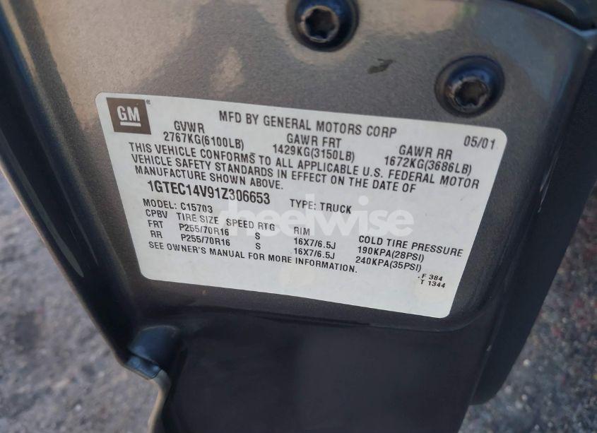 Photo 9 of 2001 Gmc Sierra 1500 SLE (VIN 1GTEC14V91Z306653)