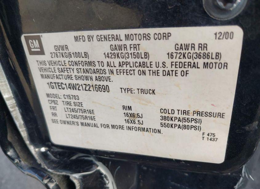 Photo 9 of 2001 Gmc Sierra 1500 SL (VIN 1GTEC14W21Z216690)