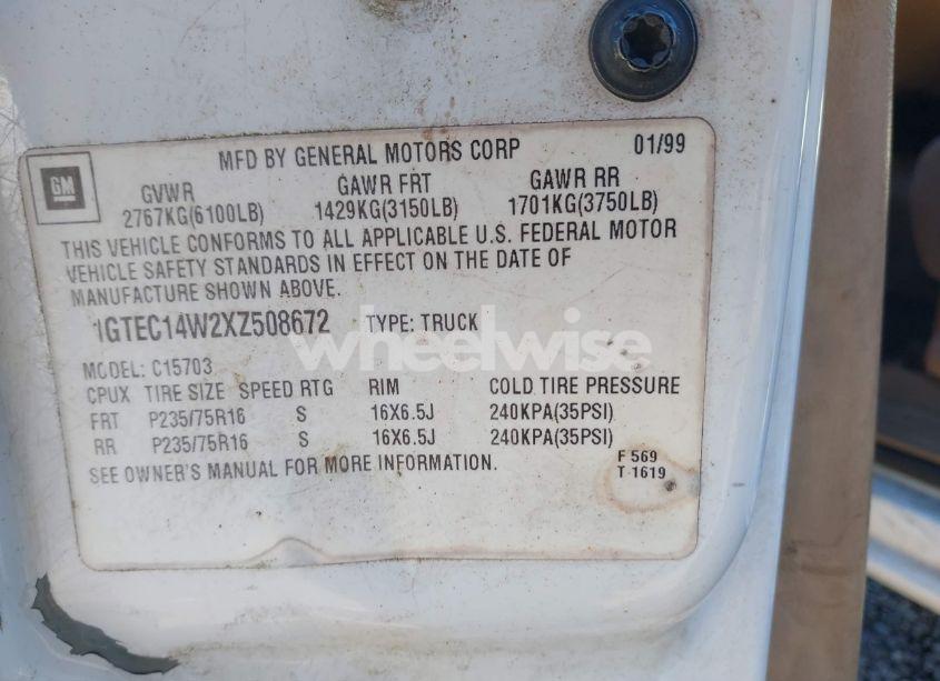 Photo 9 of 1999 Gmc Sierra 1500 SL (VIN 1GTEC14W2XZ508672)