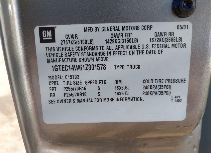 Photo 9 of 2001 Gmc Sierra 1500 SL (VIN 1GTEC14W61Z301578)