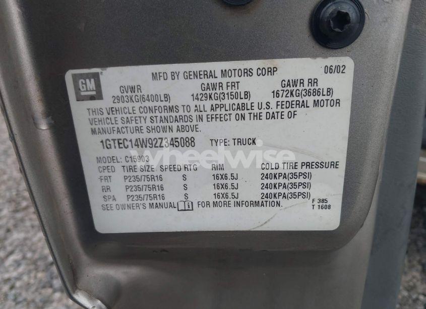 Photo 9 of 2002 Gmc Sierra 1500 STANDARD (VIN 1GTEC14W92Z345088)