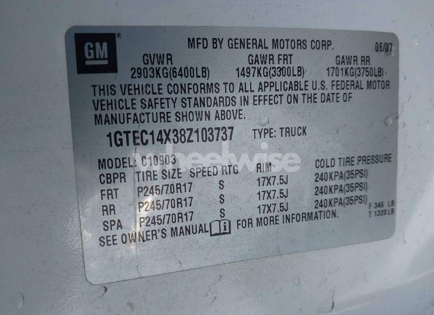 Photo 9 of 2008 Gmc Sierra 1500 WORK TRUCK (VIN 1GTEC14X38Z103737)