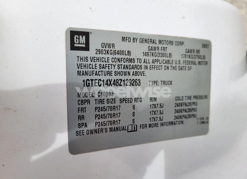 Photo 9 of 2008 Gmc Sierra 1500 WORK TRUCK (VIN 1GTEC14X48Z129263)