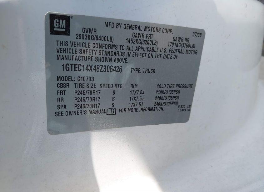 Photo 9 of 2008 Gmc Sierra 1500 WORK TRUCK (VIN 1GTEC14X48Z306426)