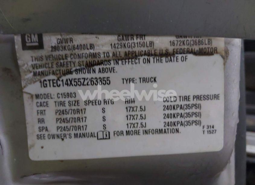 Photo 9 of 2005 Gmc Sierra 1500 WORK TRUCK (VIN 1GTEC14X55Z263355)