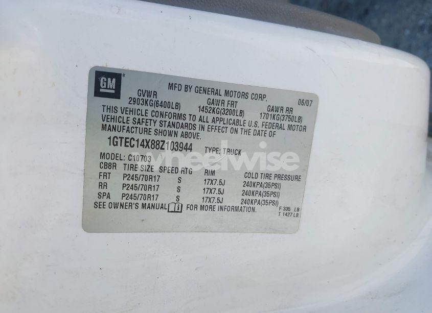 Photo 9 of 2008 Gmc Sierra 1500 WORK TRUCK (VIN 1GTEC14X88Z103944)