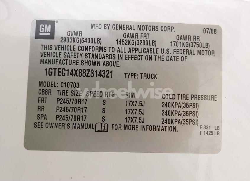 Photo 9 of 2008 Gmc Sierra 1500 WORK TRUCK (VIN 1GTEC14X88Z314321)