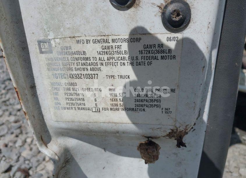 Photo 9 of 2003 Gmc Sierra 1500 WORK TRUCK (VIN 1GTEC14X93Z103377)