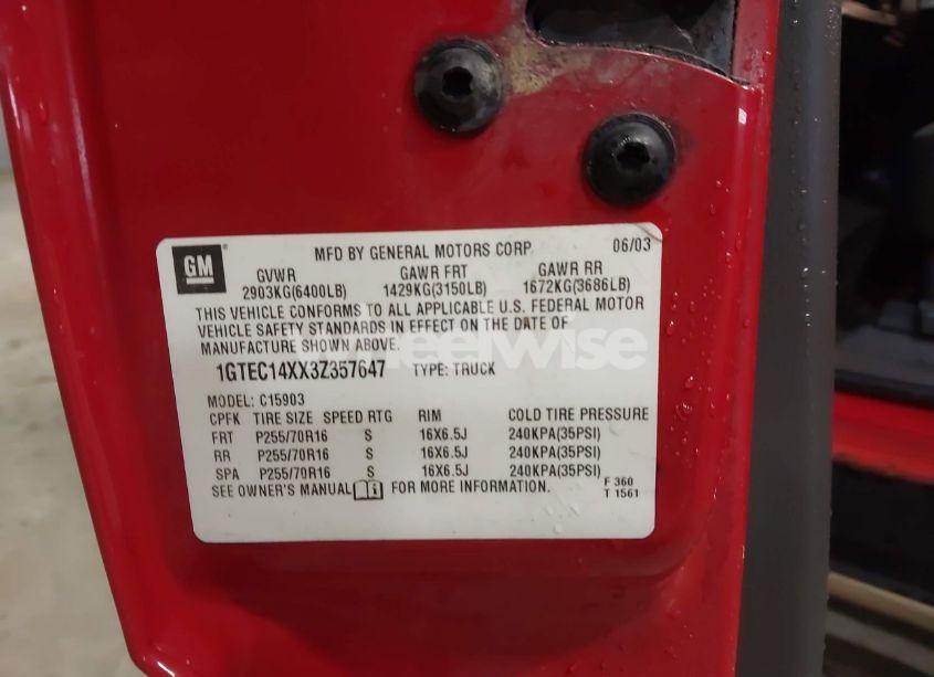 Photo 9 of 2003 Gmc Sierra 1500 WORK TRUCK (VIN 1GTEC14XX3Z357647)