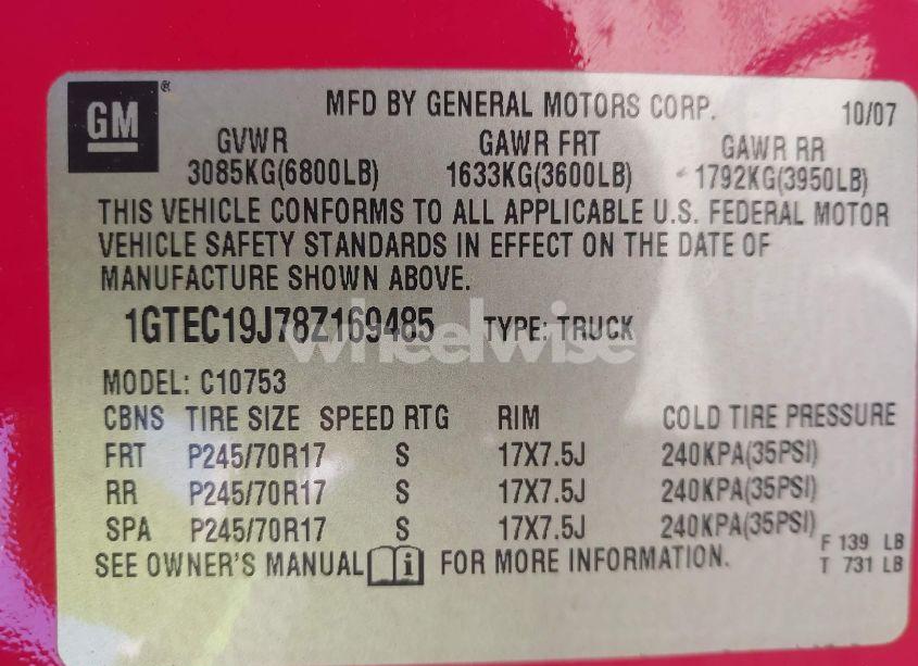 Photo 9 of 2008 Gmc Sierra 1500 SLE1 (VIN 1GTEC19J78Z169485)