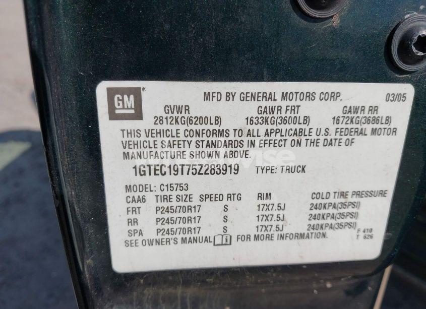 Photo 9 of 2005 Gmc Sierra 1500 SLT (VIN 1GTEC19T75Z283919)