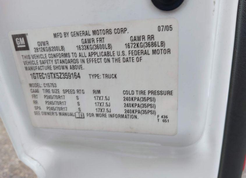 Photo 9 of 2005 Gmc Sierra 1500 SLE (VIN 1GTEC19TX5Z359164)