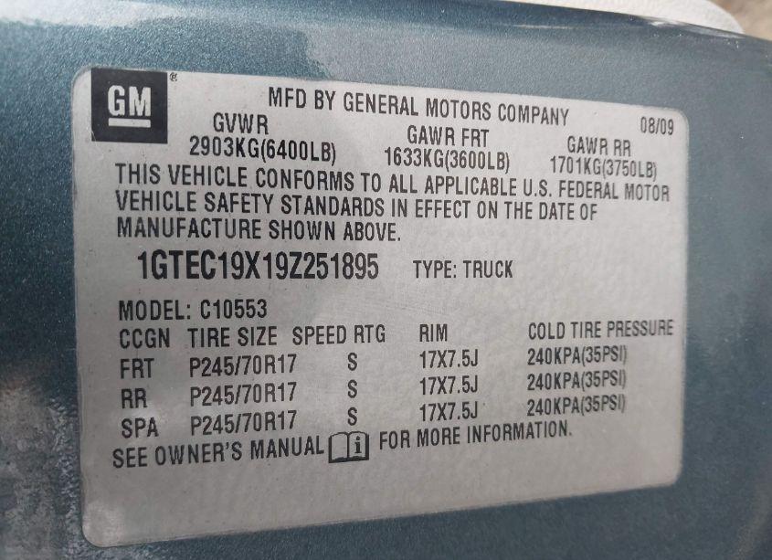 Photo 9 of 2009 Gmc Sierra 1500 WORK TRUCK (VIN 1GTEC19X19Z251895)