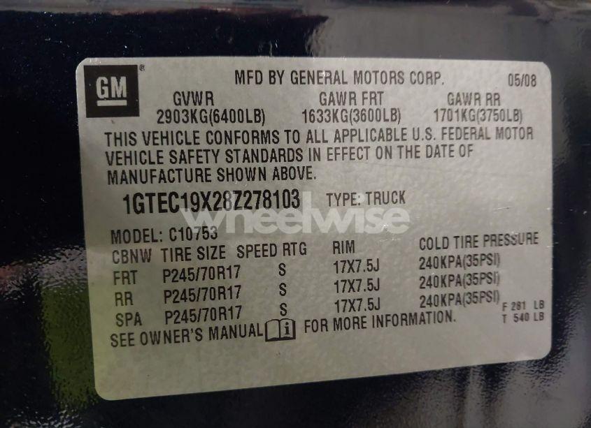 Photo 9 of 2008 Gmc Sierra 1500 WORK TRUCK (VIN 1GTEC19X28Z278103)