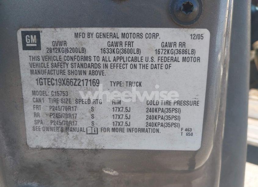 Photo 9 of 2006 Gmc Sierra 1500 WORK TRUCK (VIN 1GTEC19X66Z217169)
