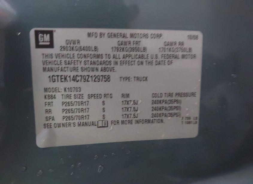 Photo 9 of 2009 Gmc Sierra 1500 WORK TRUCK (VIN 1GTEK14C79Z129758)