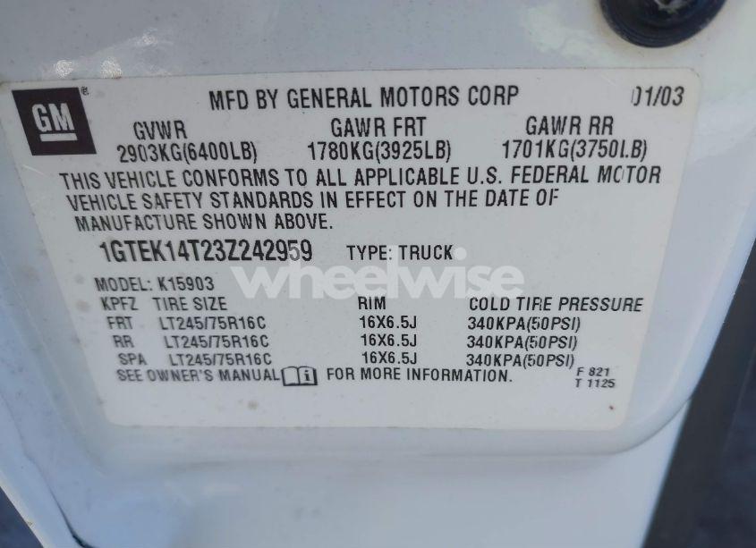 Photo 9 of 2003 Gmc Sierra 1500 WORK TRUCK (VIN 1GTEK14T23Z242959)