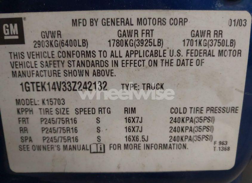 Photo 9 of 2003 Gmc Sierra 1500 (VIN 1GTEK14V33Z242132)
