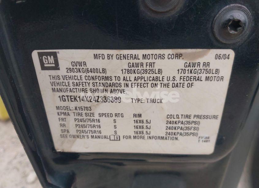 Photo 9 of 2004 Gmc Sierra 1500 WORK TRUCK (VIN 1GTEK14X24Z336389)