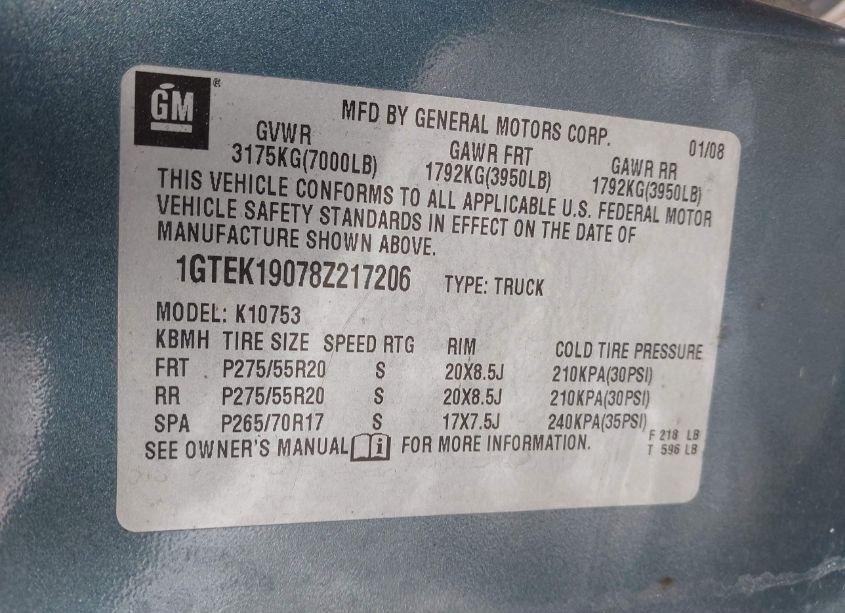 Photo 9 of 2008 Gmc Sierra 1500 SLE1 (VIN 1GTEK19078Z217206)