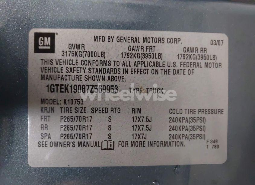Photo 9 of 2007 Gmc Sierra 1500 SLE2 (VIN 1GTEK19087Z569953)