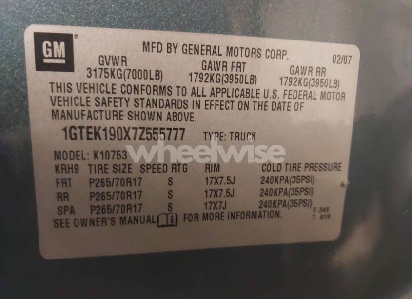 Photo 9 of 2007 Gmc Sierra 1500 SLE2 (VIN 1GTEK190X7Z555777)