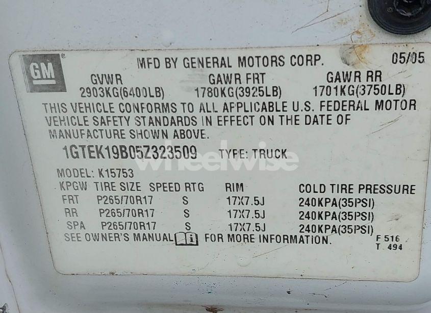 Photo 9 of 2005 Gmc New SIERRA K1500 (VIN 1GTEK19B05Z323509)